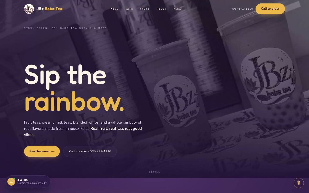 JBz Boba Tea website by LegacyForge AI