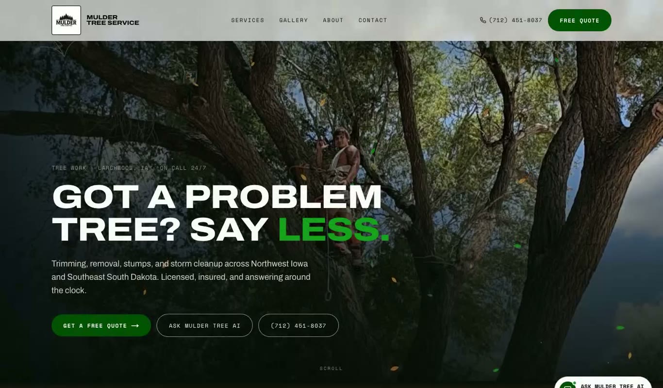 Mulder Tree Service website by LegacyForge AI