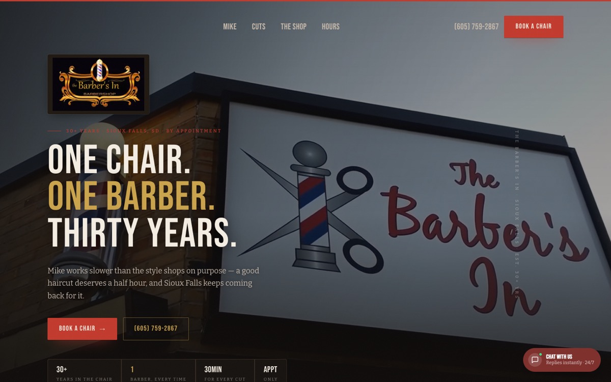 The Barber's In website by LegacyForge AI