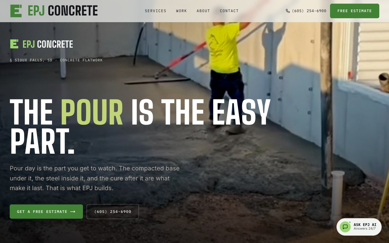 EPJ Concrete Solution website by LegacyForge AI