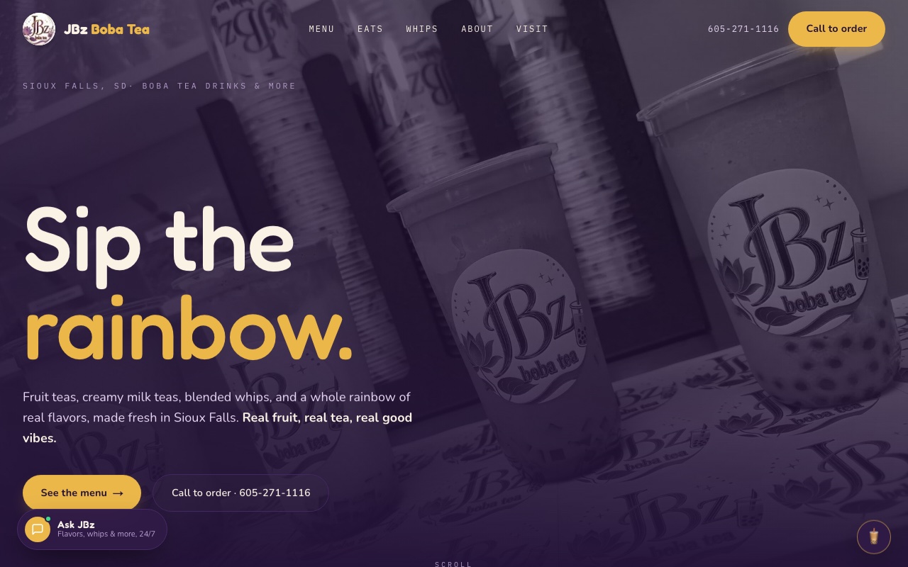 JBz Boba Tea website by LegacyForge AI