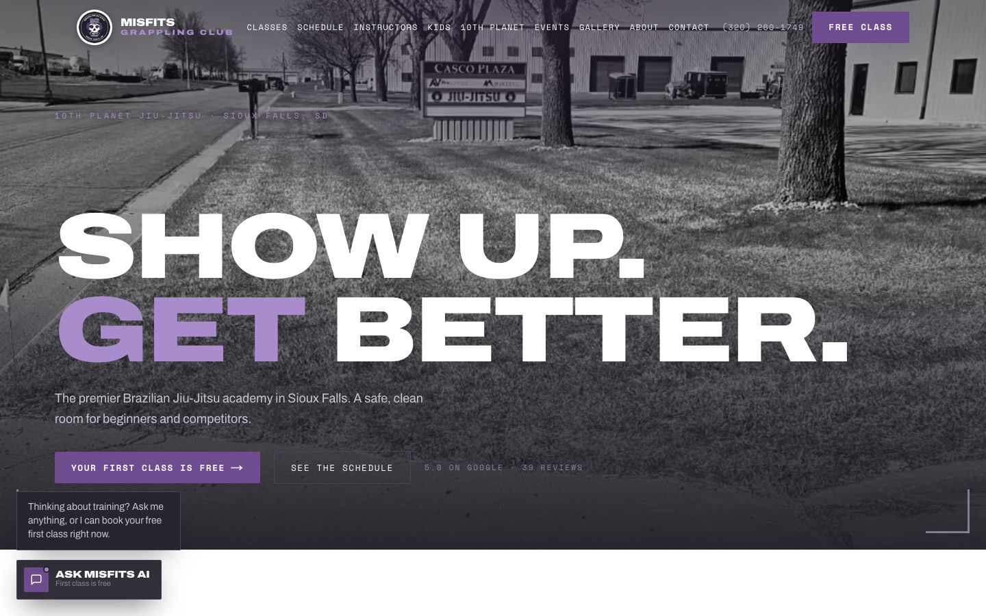 Misfits Grappling Club website by LegacyForge AI