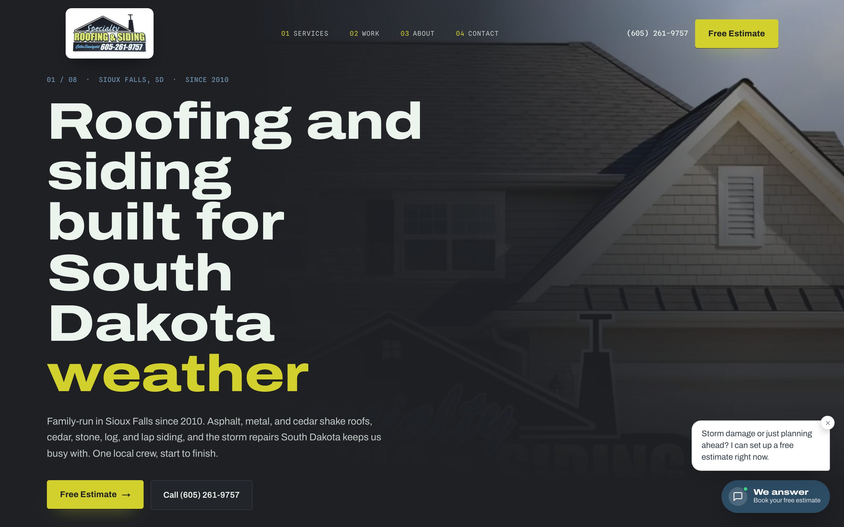 Specialty Roofing & Siding website by LegacyForge AI