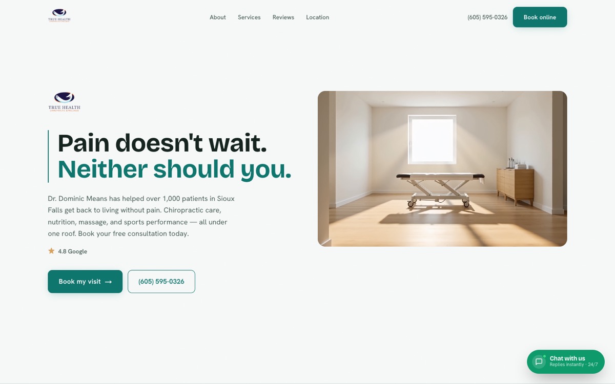 True Health Chiropractic website by LegacyForge AI
