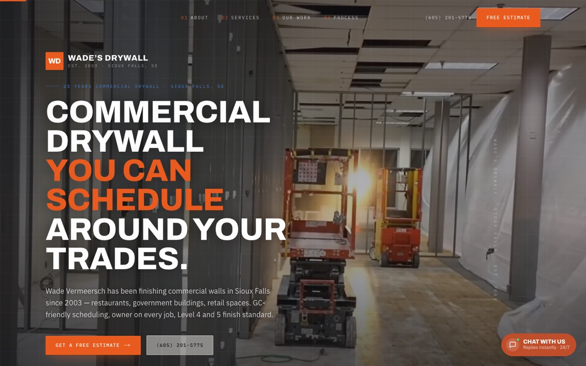 Wade's Drywall website by LegacyForge AI